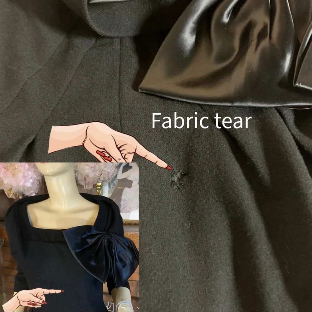 VINTAGE 1960'S CAROL CRAIG BLACK WOOL COCKTAIL WIGGLE DRESS (S) - Picture 10 of 14